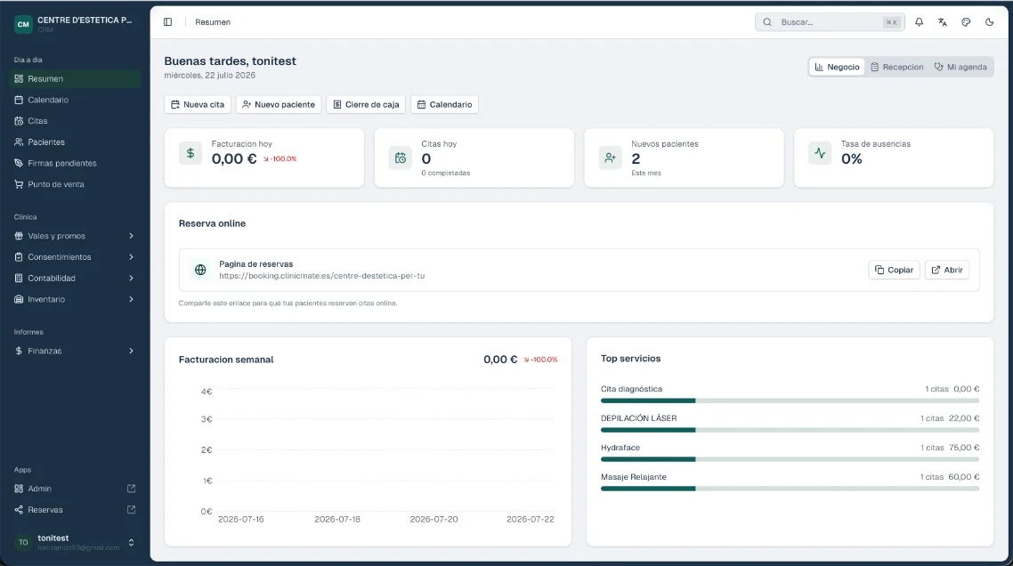 Captura de ClinicMate